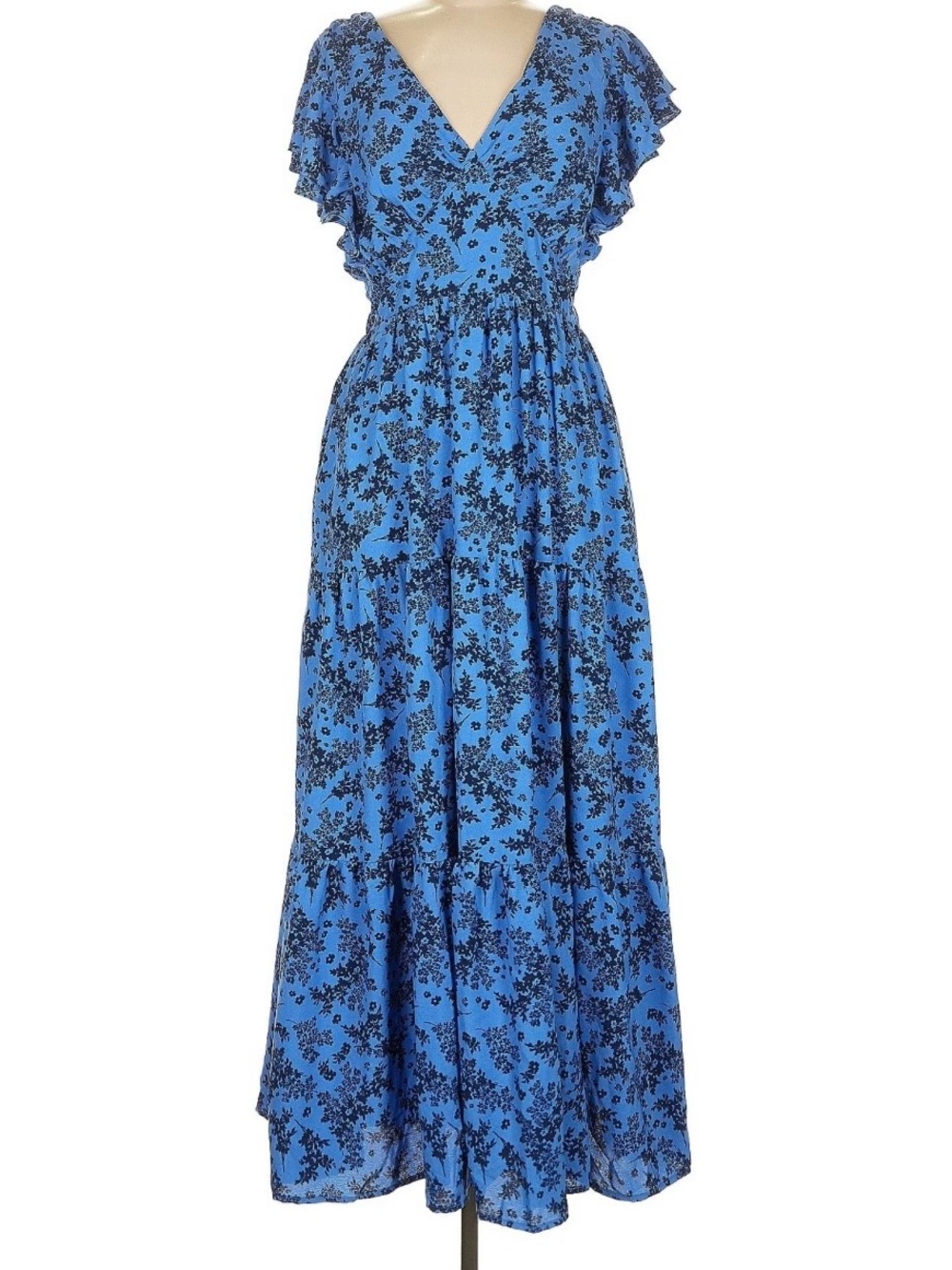 English Factory Blue Floral V-Neck Tiered Maxi Dress